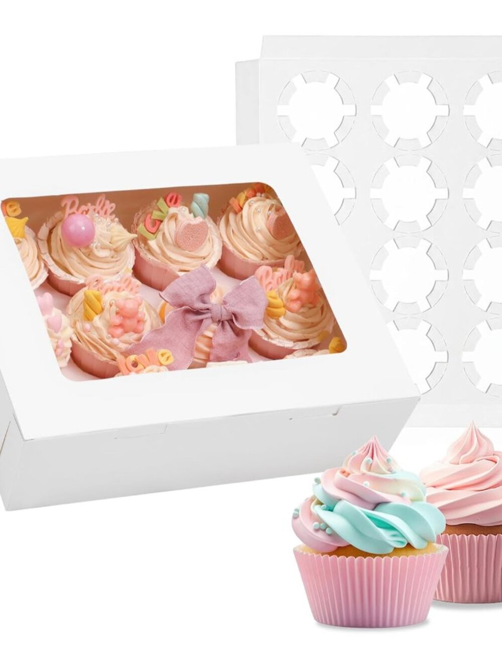 3PCS 12 Count Cupcake Boxes, Cupcake Containers with Window&Insert